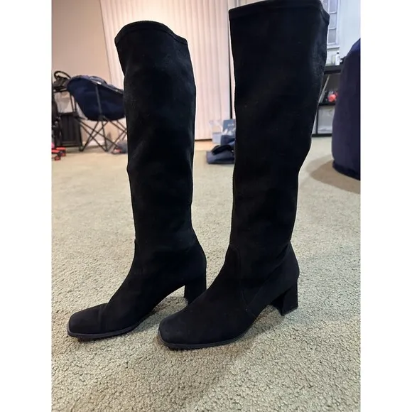Stuart Weitzman Black Leather Suede Boots Women’s 7.5 Knee High Resist Gore Tex