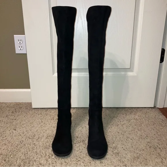 STUART WEITZMAN Boots 5050 Black SUEDE Stretch OTK - Sz 8 M Made in Spain