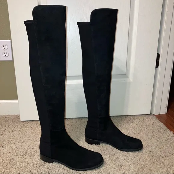 STUART WEITZMAN Boots 5050 Black SUEDE Stretch OTK - Sz 8 M Made in Spain