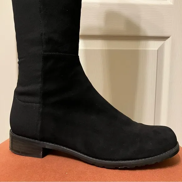 STUART WEITZMAN Boots 5050 Black SUEDE Stretch OTK - Sz 8 M Made in Spain