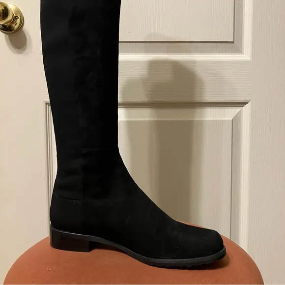 STUART WEITZMAN Boots 5050 Black SUEDE Stretch OTK - Sz 8 M Made in Spain