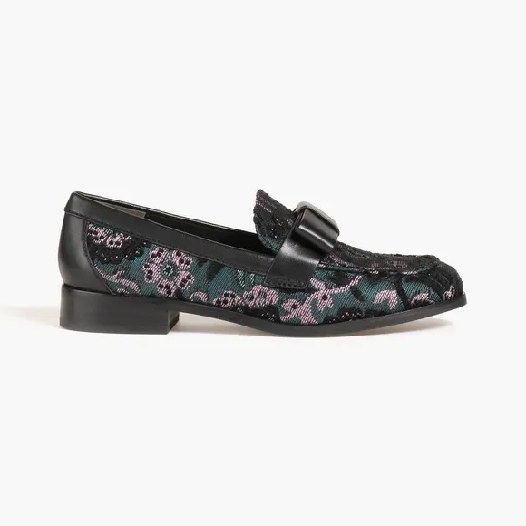 Stuart Weitzman Bowtie Embellished Floral Jacquard Loafers 37 6.5