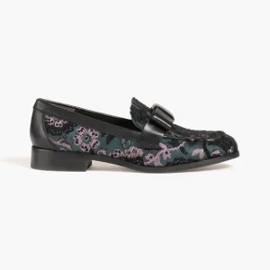 Stuart Weitzman Bowtie Embellished Floral Jacquard Loafers 37 6.5