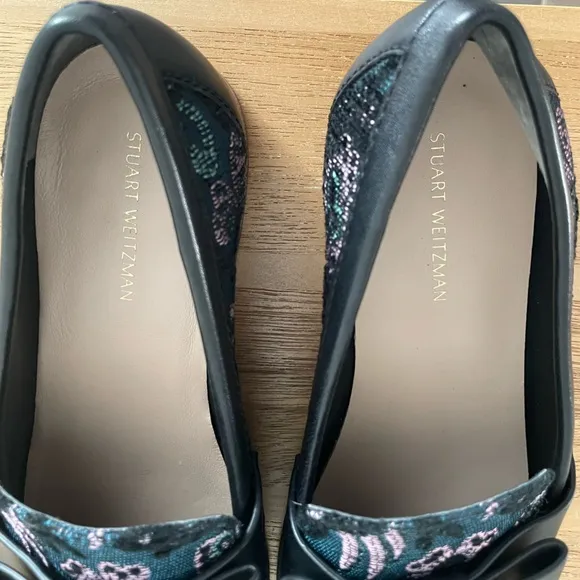 Stuart Weitzman Bowtie Embellished Floral Jacquard Loafers 37 6.5
