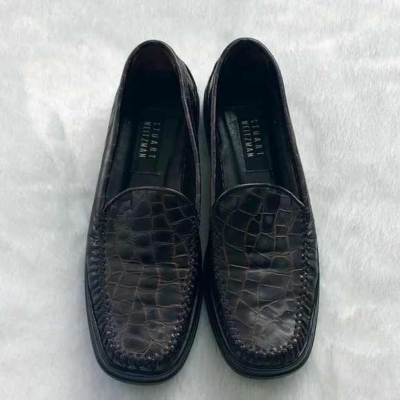 Stuart Weitzman Croc Alligator Leather Loafers