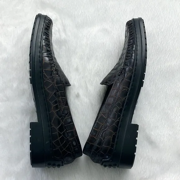 Stuart Weitzman Croc Alligator Leather Loafers