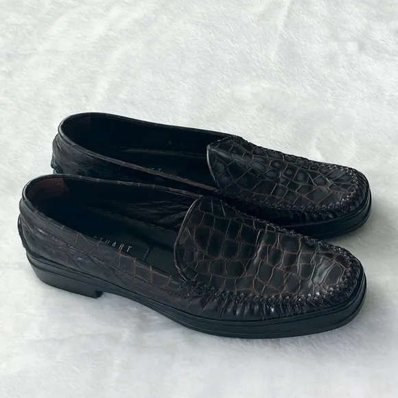 Stuart Weitzman Croc Alligator Leather Loafers