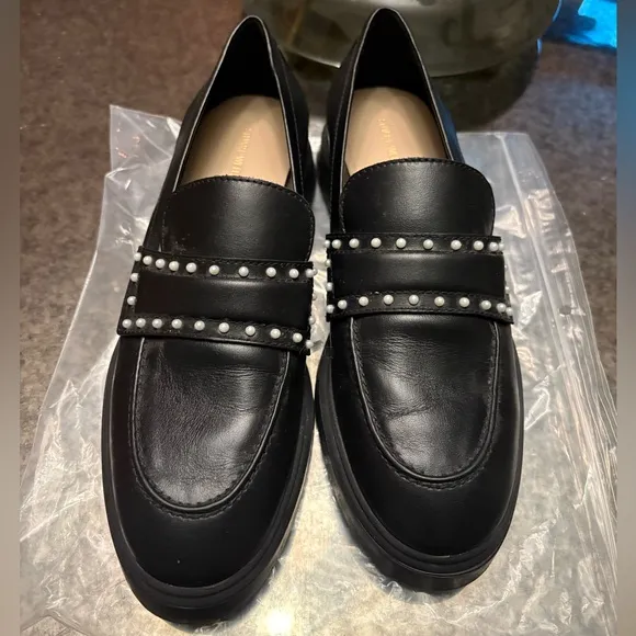 STUART WEITZMAN Darcy Simulated Pearl Studded Leather Loafers