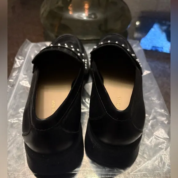 STUART WEITZMAN Darcy Simulated Pearl Studded Leather Loafers