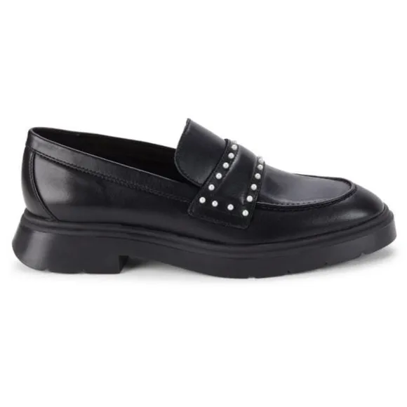 STUART WEITZMAN Darcy Simulated Pearl Studded Leather Loafers