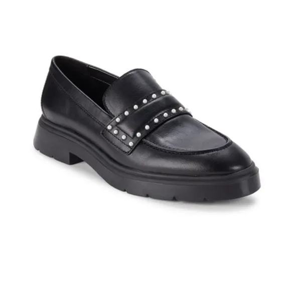 STUART WEITZMAN Darcy Simulated Pearl Studded Leather Loafers
