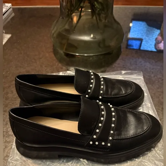 STUART WEITZMAN Darcy Simulated Pearl Studded Leather Loafers