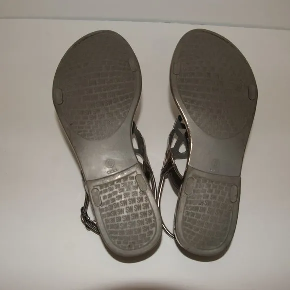 STUART WEITZMAN Graphite Silver Gelfisher Flat Slingback Sandals sz 6 Women's