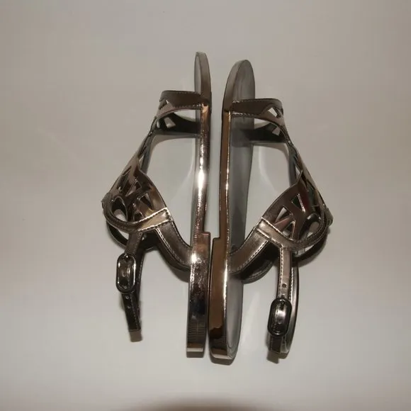 STUART WEITZMAN Graphite Silver Gelfisher Flat Slingback Sandals sz 6 Women's
