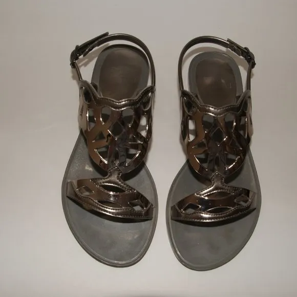 STUART WEITZMAN Graphite Silver Gelfisher Flat Slingback Sandals sz 6 Women's