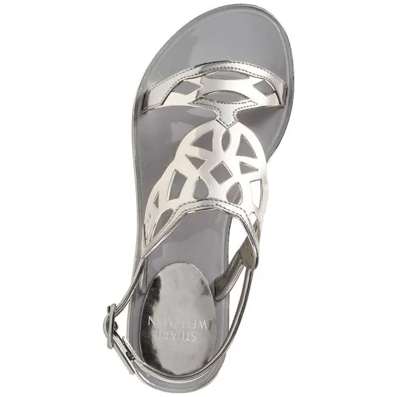 STUART WEITZMAN Graphite Silver Gelfisher Flat Slingback Sandals sz 6 Women's