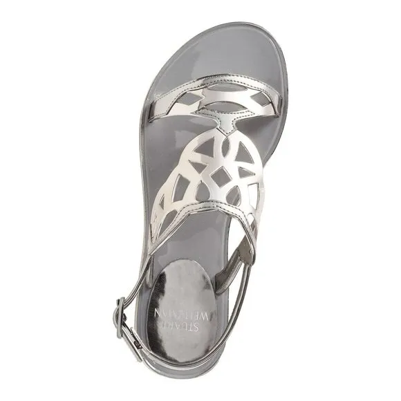 STUART WEITZMAN Graphite Silver Gelfisher Flat Slingback Sandals sz 6 Women's