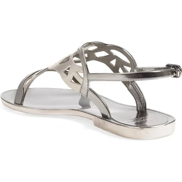 STUART WEITZMAN Graphite Silver Gelfisher Flat Slingback Sandals sz 6 Women's