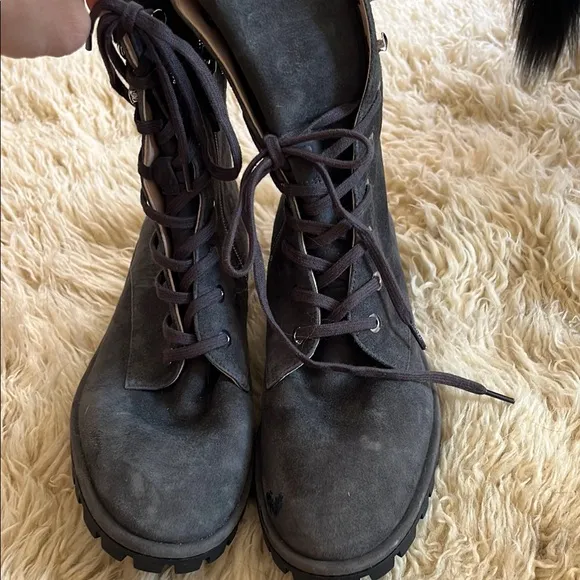 Stuart Weitzman — Gray Suede Lace Up Boots with Side Zipper