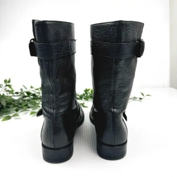 Stuart Weitzman Lotroops Black leather moto ankle boots 7
