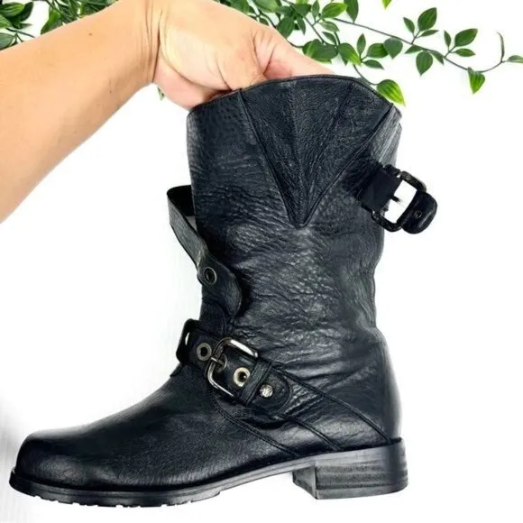 Stuart Weitzman Lotroops Black leather moto ankle boots 7