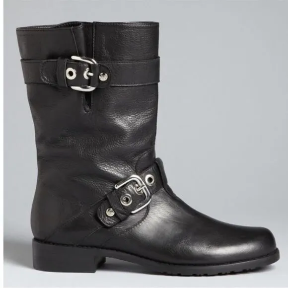 Stuart Weitzman Lotroops Black leather moto ankle boots 7