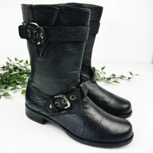Stuart Weitzman Lotroops Black leather moto ankle boots 7