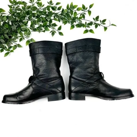 Stuart Weitzman Lotroops Black leather moto ankle boots 7