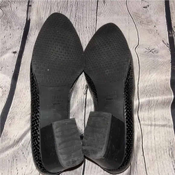 Stuart Weitzman Razmataz Leather Tassel Block Heel Loafers Croc Snakeskin Sz 6.5