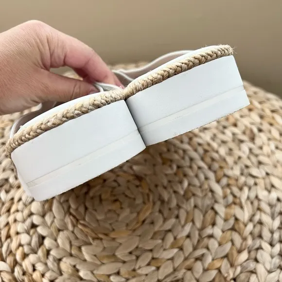 Stuart Weitzman Rosa Lift raffia trimmed genuine white leather sandals