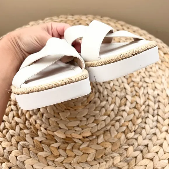Stuart Weitzman Rosa Lift raffia trimmed genuine white leather sandals