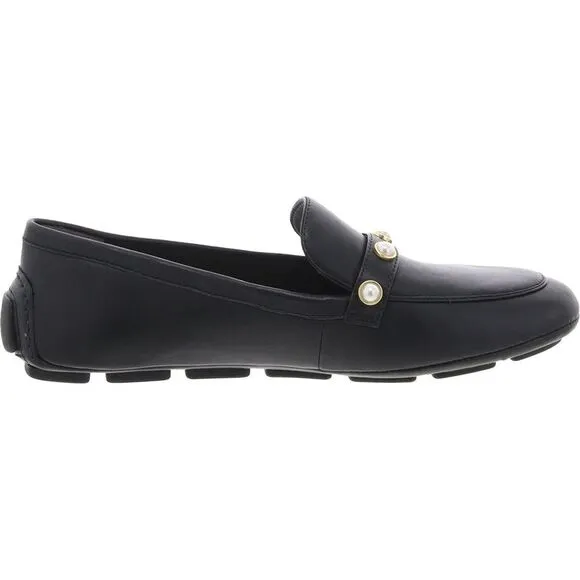 Stuart Weitzman Womens Black Cushioned Footbed Faux Leather Loafers New