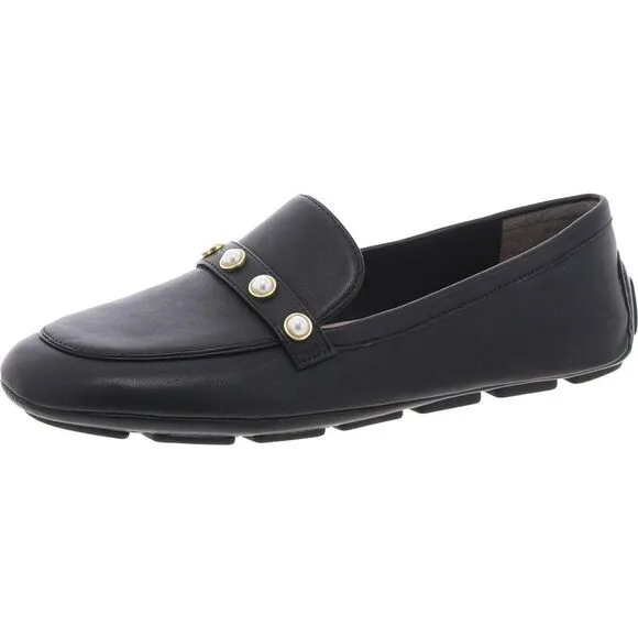 Stuart Weitzman Womens Black Cushioned Footbed Faux Leather Loafers New