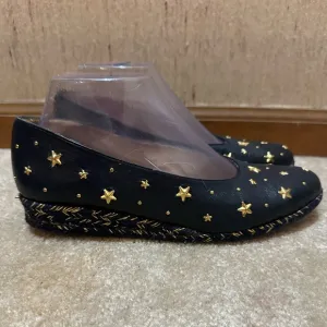 Stuart Weitzman Women’s Blue Leather Gold Star Wedge Loafers Size‎ 8.5