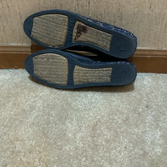 Stuart Weitzman Women’s Blue Leather Gold Star Wedge Loafers Size‎ 8.5