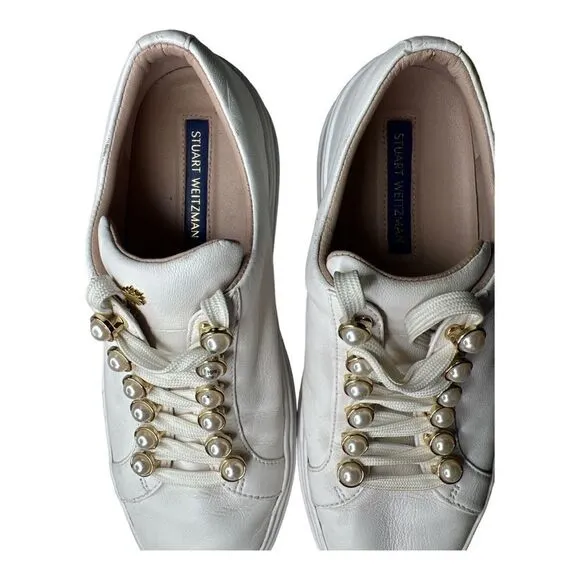 STUART WEITZMAN Women’s Excelsa Cream Leather Sneaker Size 5.5