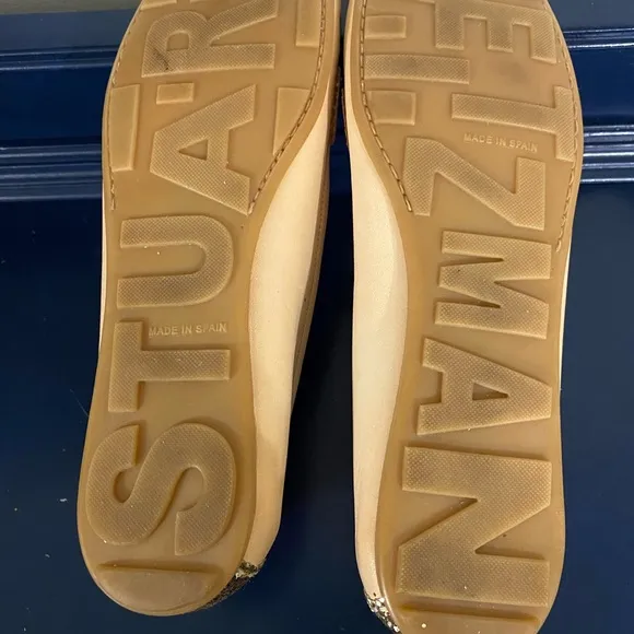 Stuart Weizmann Glitter Gold Leather Loafers Size 7.5
