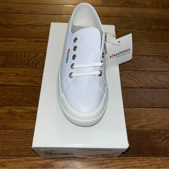 Superga Nappa Leather Lace Up Sneakers Optical White Women’s Size 5