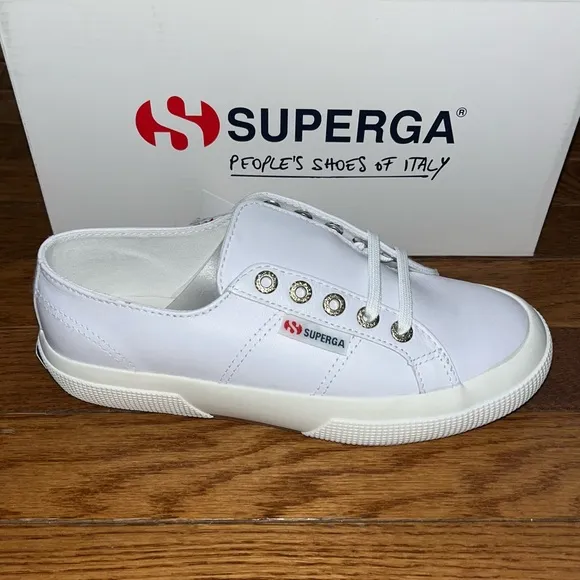 Superga Nappa Leather Lace Up Sneakers Optical White Women’s Size 5