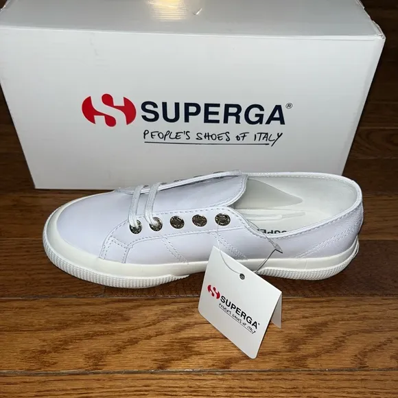 Superga Nappa Leather Lace Up Sneakers Optical White Women’s Size 5