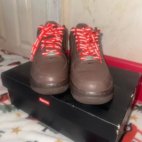Supreme Brown Sneakers with Red Highlights