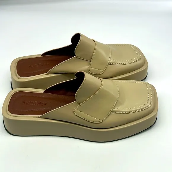 SVEGAN - Vegan Leather Backless Slip On Mule Oxford Platform Loafers Size 40
