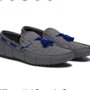 SWIMS Gray and Blue Woven Leather Rubber Tassel Slip-On Boat Shoes Loafers Sz 6