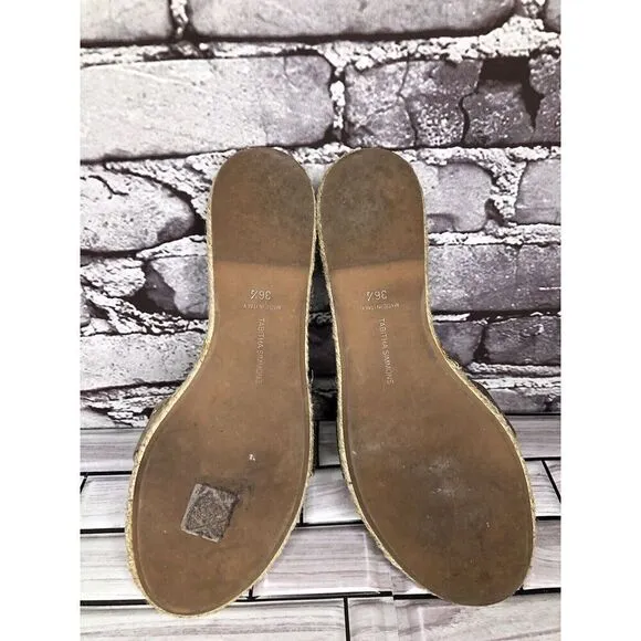Tabitha Simmons Metallic Gold Leather Bow Slides Espadrilles Sandals Women 6.5M