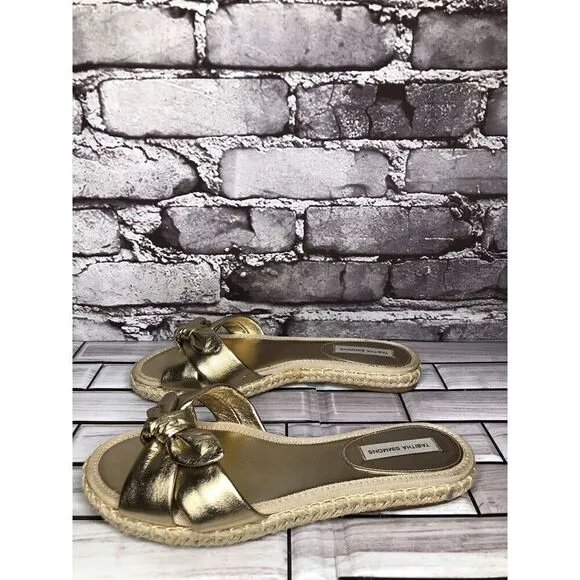 Tabitha Simmons Metallic Gold Leather Bow Slides Espadrilles Sandals Women 6.5M