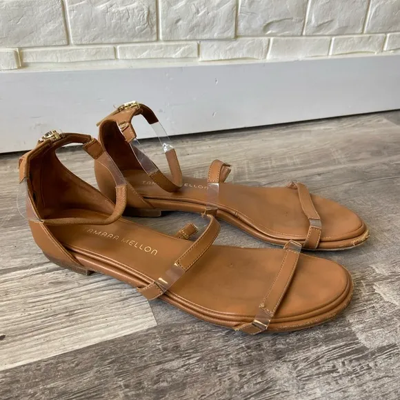 Tamara Mellon Honey Nappa Leather Flatline Sandals 5mm Heels Size 39
