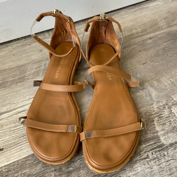 Tamara Mellon Honey Nappa Leather Flatline Sandals 5mm Heels Size 39
