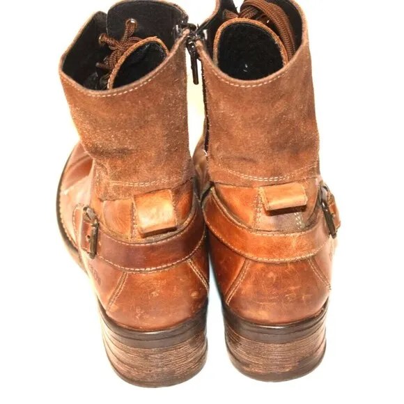 TAOS Brown Moto Y2K Combat Boots Leather Side Zip Buckle Womens Sz 38 US 7.5
