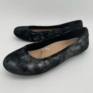 taos Rascal Black Silver Metallic Leather Ballet Flats Size 9