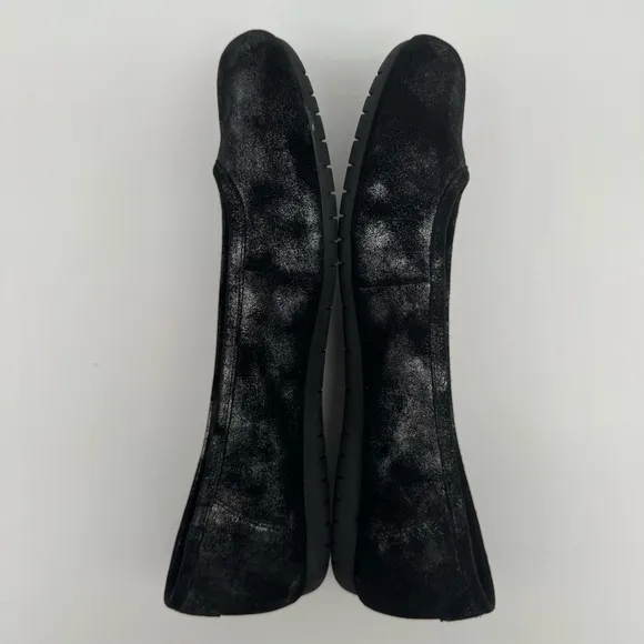 taos Rascal Black Silver Metallic Leather Ballet Flats Size 9